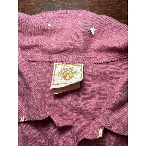 Vintage Tom Tom California Linen Floral Print Pink Boho Button Down Sz S - Picture 2 of 6